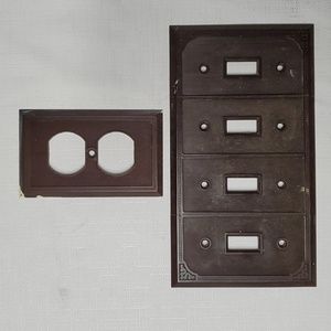VTG 1940s Switch Plate Outlet Cover Drk Brown Made U.S.A. Ornate Home Wall Decor